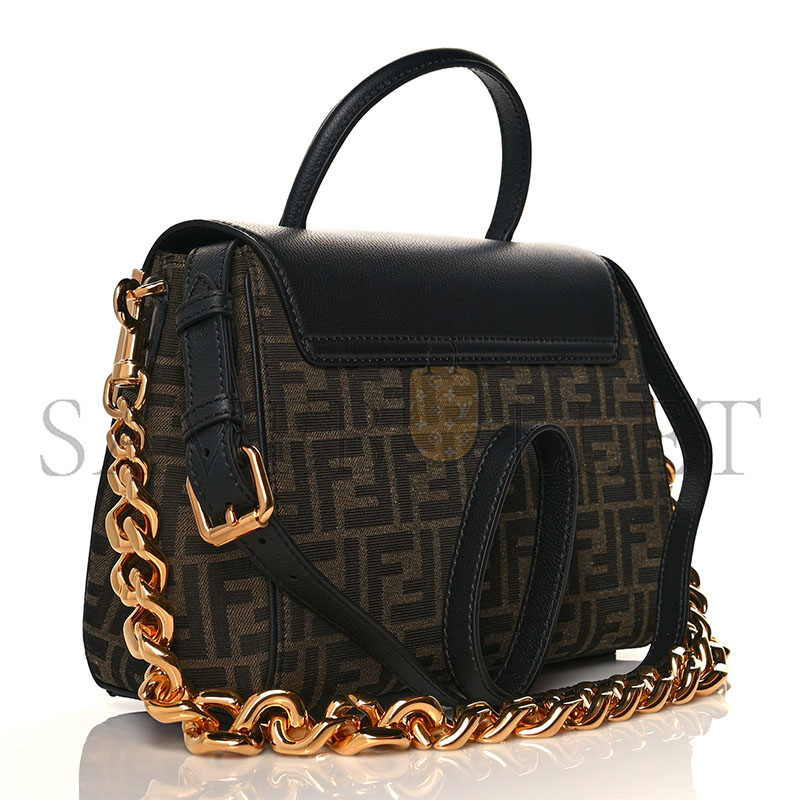 F**di x versace grained calfskin fendace la medusa top handle bag black brown (25*22*15cm)